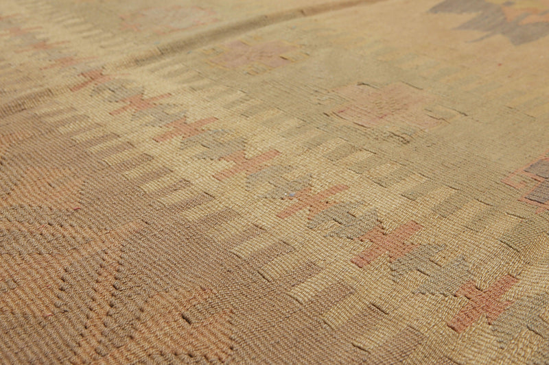 6'4" x 10'3" Tan Hand woven Tribal Turkish Kilim Wool Vegetable Dyes Traditional Oriental Area rug
