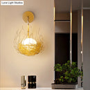 GobekUsa Globe Glass Wall Light Fixture with Gold Nest Design - Postmodern Sconce - 8.5"/10" Wide