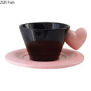 Glossy black heart shape lovers mug set dining room porcelain cup by Decorbites