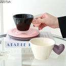 Glossy black heart shape lovers mug set dining room porcelain cup by Decorbites