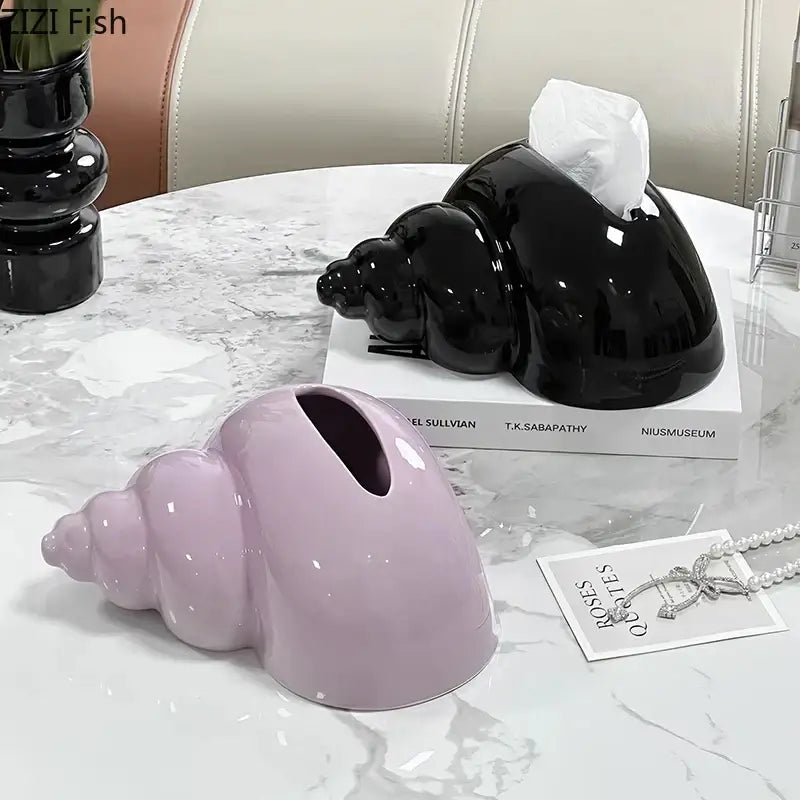 GobekUsa Conch Ceramic Tissue Box: Charming Table Decoration & Paper Towel Case