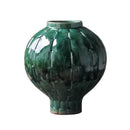 GobekUsa Green Ceramic Spherical Vase Geometric Lattice Design Home Decor Accessory