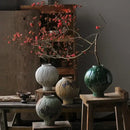 GobekUsa Green Ceramic Spherical Vase Geometric Lattice Design Home Decor Accessory