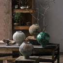 GobekUsa Green Ceramic Spherical Vase Geometric Lattice Design Home Decor Accessory