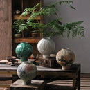 GobekUsa Green Ceramic Spherical Vase Geometric Lattice Design Home Decor Accessory