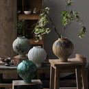 GobekUsa Green Ceramic Spherical Vase Geometric Lattice Design Home Decor Accessory