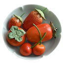 Glossy red ceramic strawberry fruit sculpture tea caddy kitchen decor by Decorbites