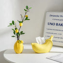 Glossy yellow ceramic lemon flower vase kitchen citrus decor by Decorbites