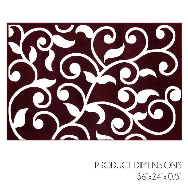 Sussex Home, Landing Rug, Slip Resistant Indoor Carpets Includes Adhesive Tape  2' x 3'-Floral Collection |Red&White