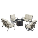 Black Aluminum Fire Table Set with Two Loveseats and Two Club Chairs
