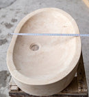 Oval Beige Travertine Vessel Bathroom Sink Handcrafted Light Stone