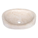 Oval Beige Travertine Vessel Bathroom Sink Handcrafted Light Stone