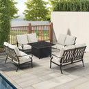 Black Aluminum Fire Table Set with Four Deep Seating Loveseats