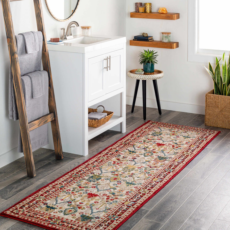 Neola White/Red Damask Area Rug