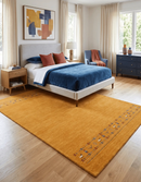 Gold and Blue Hand Loomed Wool Area Rug with Modern Geometric Contemporary Design by The Rug Decor