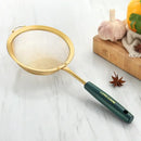 Gold and dark green colander juice strainer set kitchen utensils by Decorbites