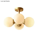 GobekUsa Opaline Glass 4 Bulb Semi Flush Gold Ceiling Mount Light Fixture for Ball Kitchen