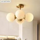 GobekUsa Opaline Glass 4 Bulb Semi Flush Gold Ceiling Mount Light Fixture for Ball Kitchen