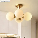 GobekUsa Opaline Glass 4 Bulb Semi Flush Gold Ceiling Mount Light Fixture for Ball Kitchen