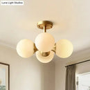 GobekUsa Opaline Glass 4 Bulb Semi Flush Gold Ceiling Mount Light Fixture for Ball Kitchen