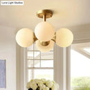 GobekUsa Opaline Glass 4 Bulb Semi Flush Gold Ceiling Mount Light Fixture for Ball Kitchen