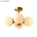 GobekUsa Opaline Glass 4 Bulb Semi Flush Gold Ceiling Mount Light Fixture for Ball Kitchen