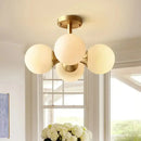 GobekUsa Opaline Glass 4 Bulb Semi Flush Gold Ceiling Mount Light Fixture for Ball Kitchen