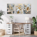 GobekUsa Gold and White Floral 3D Canvas Wall Art