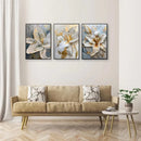 GobekUsa Gold and White Floral 3D Canvas Wall Art