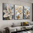 GobekUsa Gold and White Floral 3D Canvas Wall Art