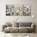 GobekUsa Gold and White Floral 3D Canvas Wall Art