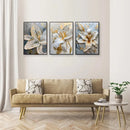 GobekUsa Gold and White Floral 3D Canvas Wall Art