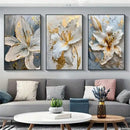 GobekUsa Gold and White Floral 3D Canvas Wall Art