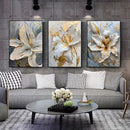 GobekUsa Gold and White Floral 3D Canvas Wall Art