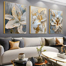 GobekUsa Gold and White Floral 3D Canvas Wall Art