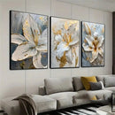 GobekUsa Gold and White Floral 3D Canvas Wall Art