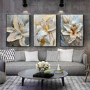 GobekUsa Gold and White Floral 3D Canvas Wall Art