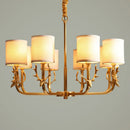GobekUsa Gold Nordic Cylindrical Chandelier with Antler Deco - Fabric Suspension Light for Living Room