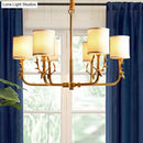GobekUsa Gold Nordic Cylindrical Chandelier with Antler Deco - Fabric Suspension Light for Living Room