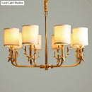 GobekUsa Gold Nordic Cylindrical Chandelier with Antler Deco - Fabric Suspension Light for Living Room