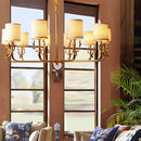 GobekUsa Gold Nordic Cylindrical Chandelier with Antler Deco - Fabric Suspension Light for Living Room