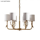 GobekUsa Gold Nordic Cylindrical Chandelier with Antler Deco - Fabric Suspension Light for Living Room