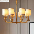 GobekUsa Gold Nordic Cylindrical Chandelier with Antler Deco - Fabric Suspension Light for Living Room