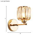 GobekUsa Gold Wall Lamp Beveled Cut Crystal Cylinder Sconce Light Fixture - Simplicity in 1 Head Design