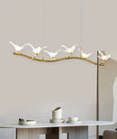 GobekUsa Twig Pendant Lamp with Bird Decor – Gold Finish & LED Acrylic Island Light