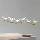GobekUsa Twig Pendant Lamp with Bird Decor – Gold Finish & LED Acrylic Island Light
