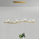 GobekUsa Twig Pendant Lamp with Bird Decor – Gold Finish & LED Acrylic Island Light
