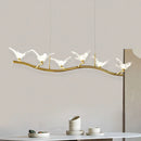 GobekUsa Twig Pendant Lamp with Bird Decor – Gold Finish & LED Acrylic Island Light