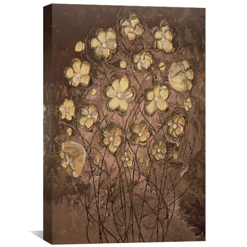 Gold Blossoms on Coffee Canvas