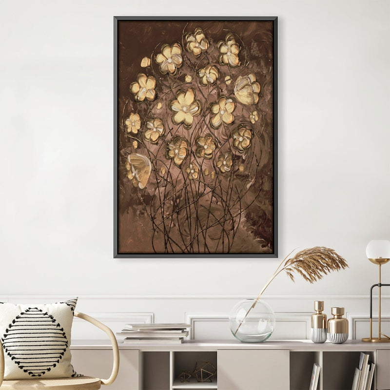 Gold Blossoms on Coffee Canvas